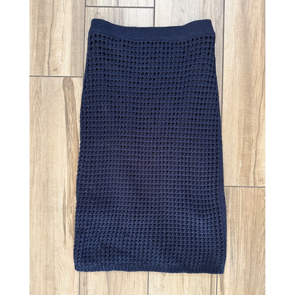 New! Theory Textured Crochet Skirt Navy Blue Sz Small $325